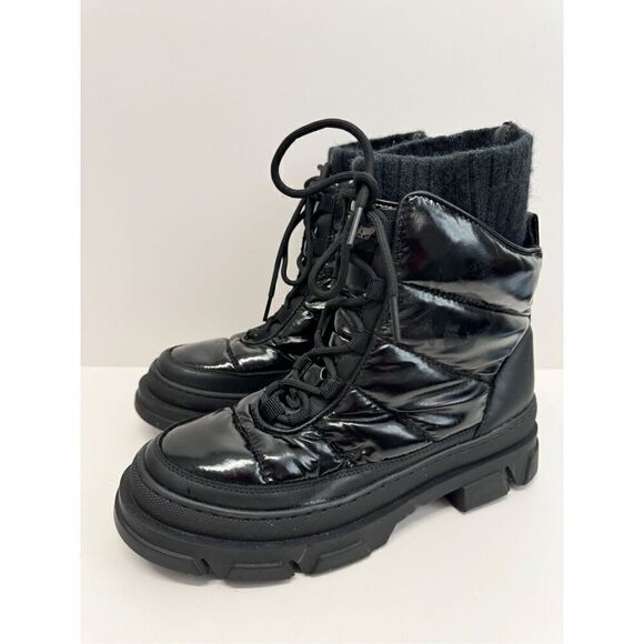 Sam Edelman Boots Size 7.5 Black Lug Sole Tabitha Lace Up Round Toe Winter Boot - Picture 3 of 8